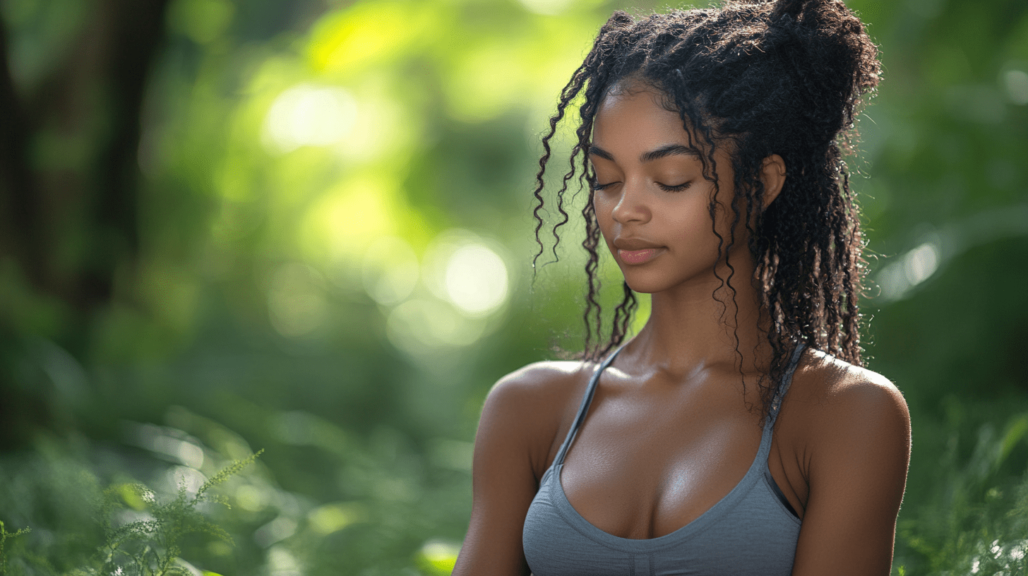 Woman practicing yoga, symbolizing calm and focus in sissy chastity